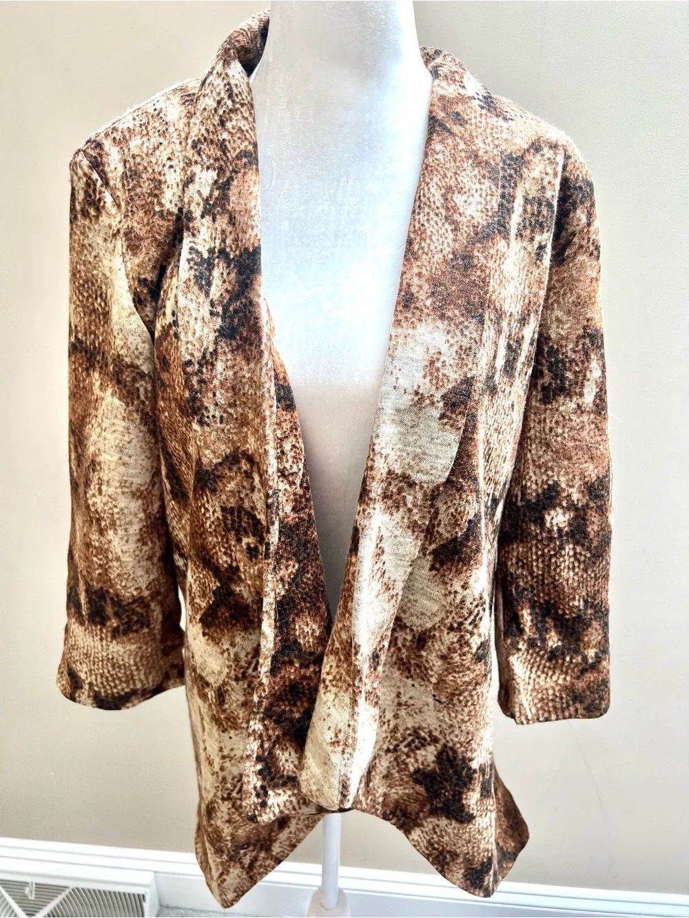 Alberto Makali Brown Snake-Print Open Blazer Jacket Sz M/L